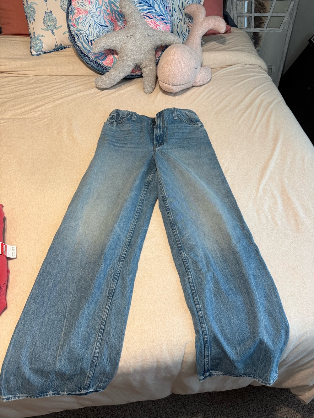 MOTHER Light Blue Denim Jeans with Navy Waistband